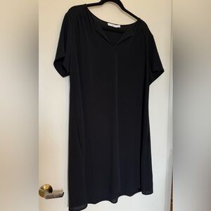 Lush Short Sleeve V-Neck Black Tunic with Pockets in Size XL